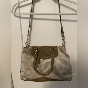 Coach Purse Ashley F20049 Tan Cream Dotted Op Art Canvas Shoulder Bag